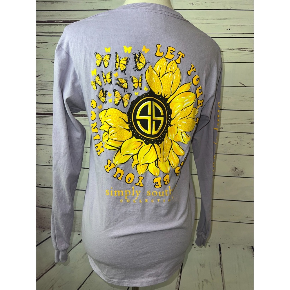 Simply Southern Long Sleeve‎ tee shirt Small Sunflower Dreams T-Shirt Purple Top